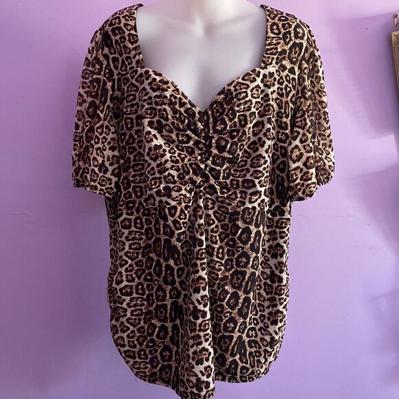 Siren Lily Plus Size 2XL Animal Print Blouse Top Shirt Women's Leopard - Picture 1 of 4